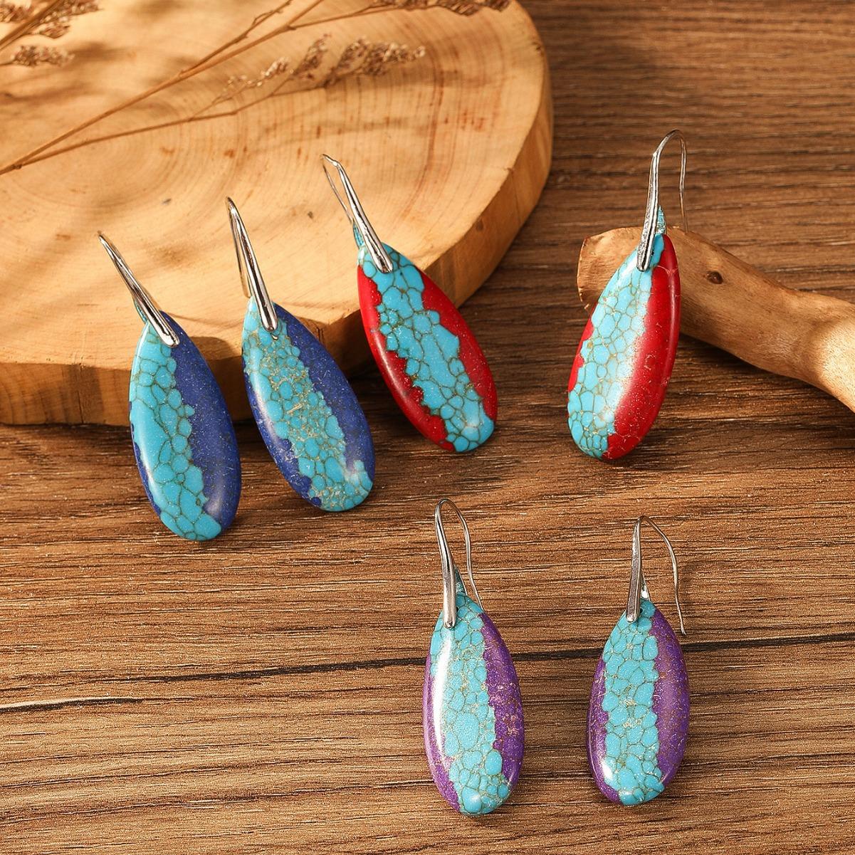 

Серьги-подвески в форме капли с бирюзовым украшением, винтажные богемные модные женские серьги-подарок