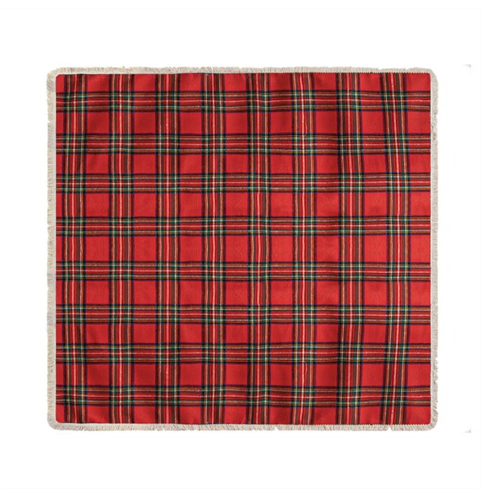 Christmas Sofa Cover American Retro Holiday Red Green Plaid Slip Proof Full Coverage Fringe Couch Blanket