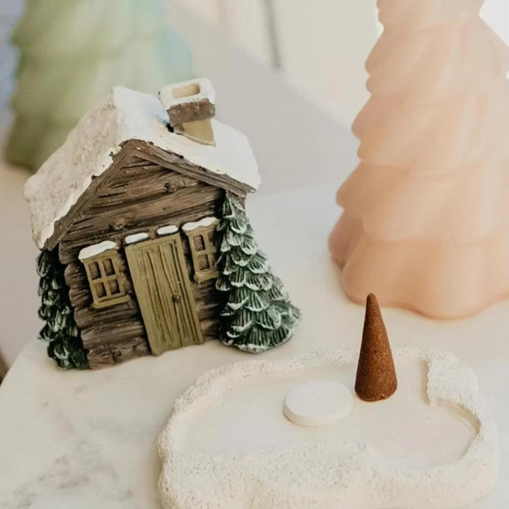 Resin Chimney Hut Decoration Cartoon Christmas Chimney Hut Incense Cone Burner New Year Gifts