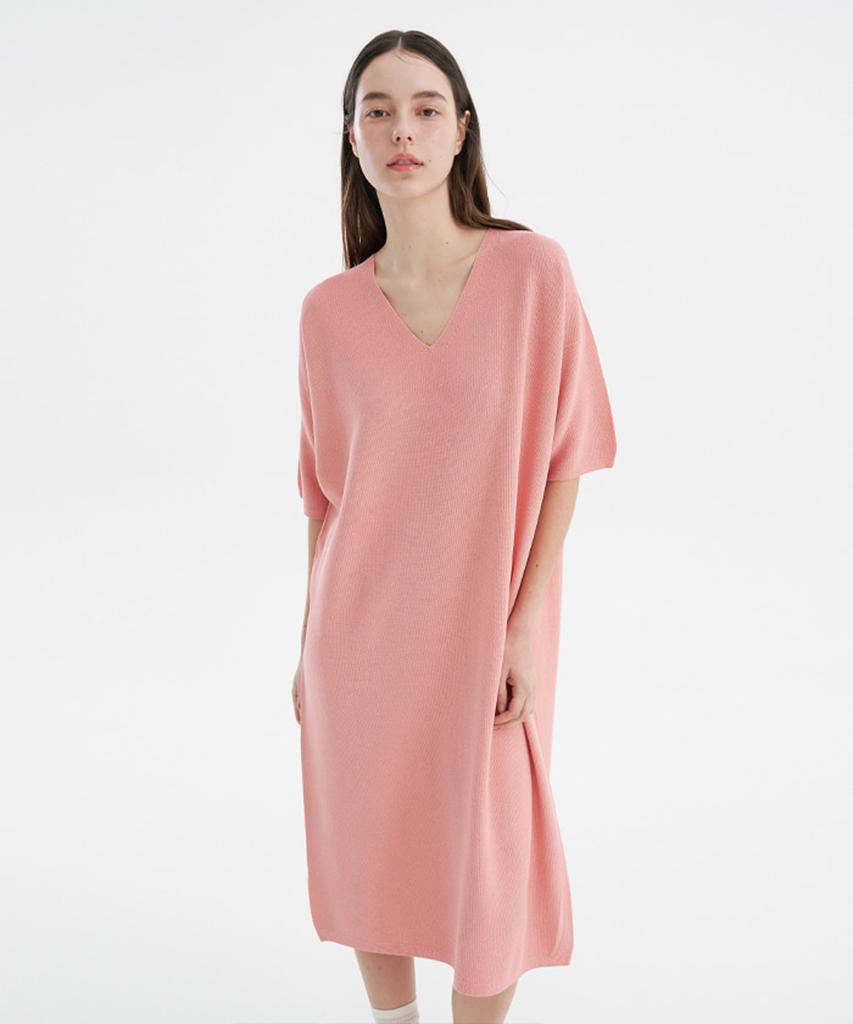 Sekeonseukin Air Knit 2-Ply Half Sleeve Loose Fit Dress