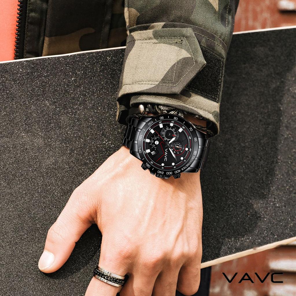 VAVC Luxury Mens Chronograph Impermeabile Business Sports Orologio da polso  al quarzo con cinturino in acciaio inossidabile nero Army Orologio da polso  militare luminoso acquista in modo economico — spedizione gratuita,  recensioni
