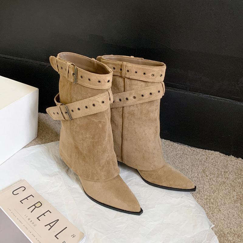 Spice Girls Belt Buckle Pants Boots Short Boots Women's Boots Early Autumn New Niche Design Short Boots Western Boots