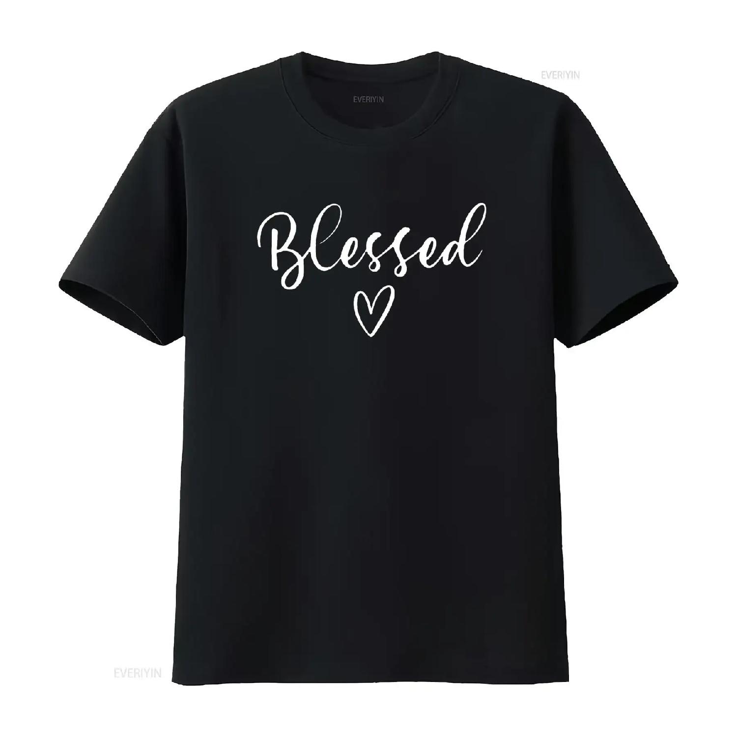 

Womens Blessed Simple Sayings Heart Letter Print C Women s Comfortable T shirt with Unique Design vintage Washed Breathable S чёрный