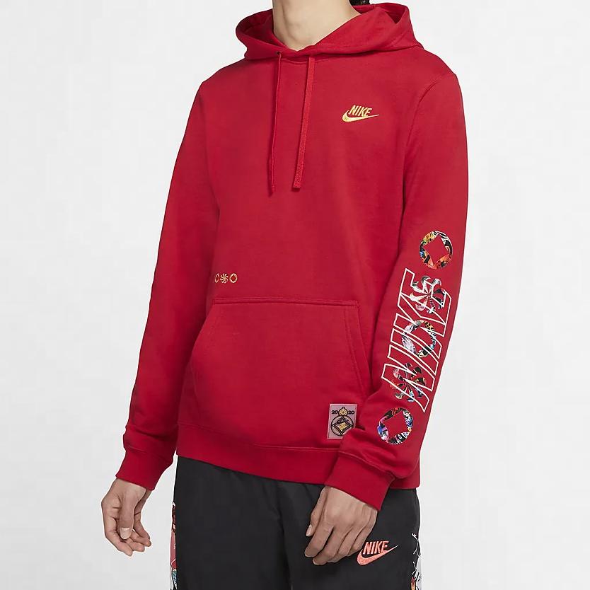 Nike Sportbekleidung Club Print Langarm-Pullover-Hoodie mit Kordelzug Herren-Hoodie Rot CU3670-687