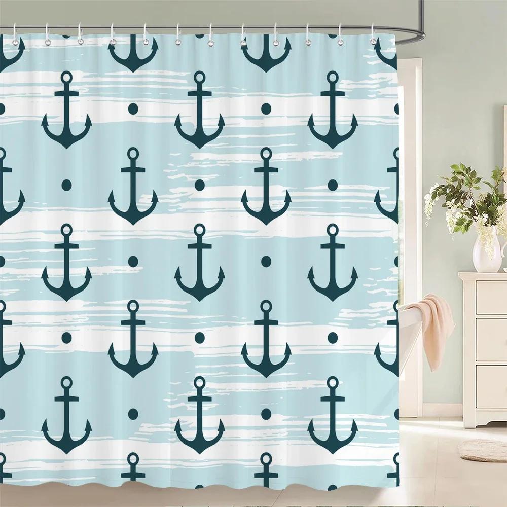 High Quality Nautical Anchor 3D Printed Fabric Shower Curtains Waterproof Bathroom Curtain Bathroom Decor with 12 Hooks