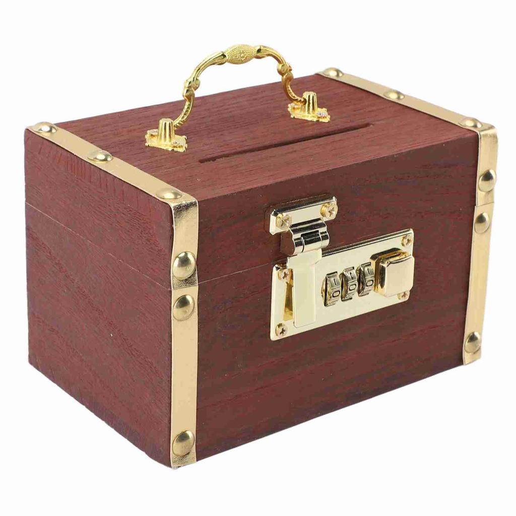 Locking Wooden Money Storage Box with Password Lock Vintage Wooden Treasure Chest Currency Money
