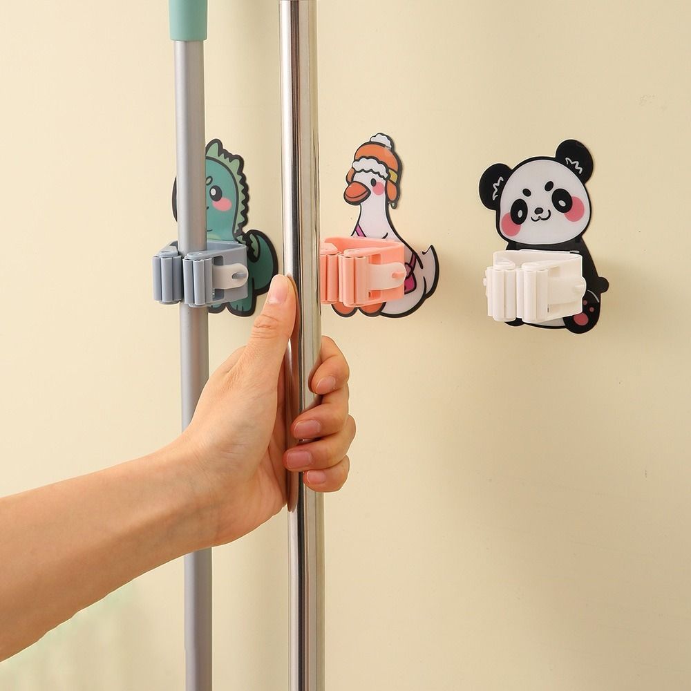 Seamless Cartoon Mop Clip Self-adhesive Wall Mop Holder Multi-purpose Broom Hanger for Home