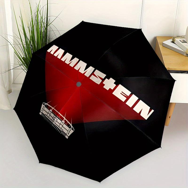 1pc RAMMSTEIN Automatic Folding Umbrella, Portable Collapsible Design, 8-Rib Iron Frame, , All-Season Casual Outdoor Accessory for Christmas Birthday