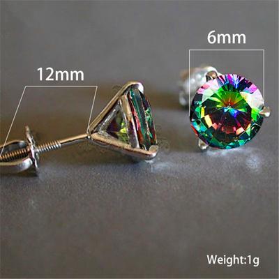 6 mm runde schwarze Ohrstecker mit drei Zinken für Damen aus Sterlingsilber, mehrfarbige Ohrringe mit Laborfaden