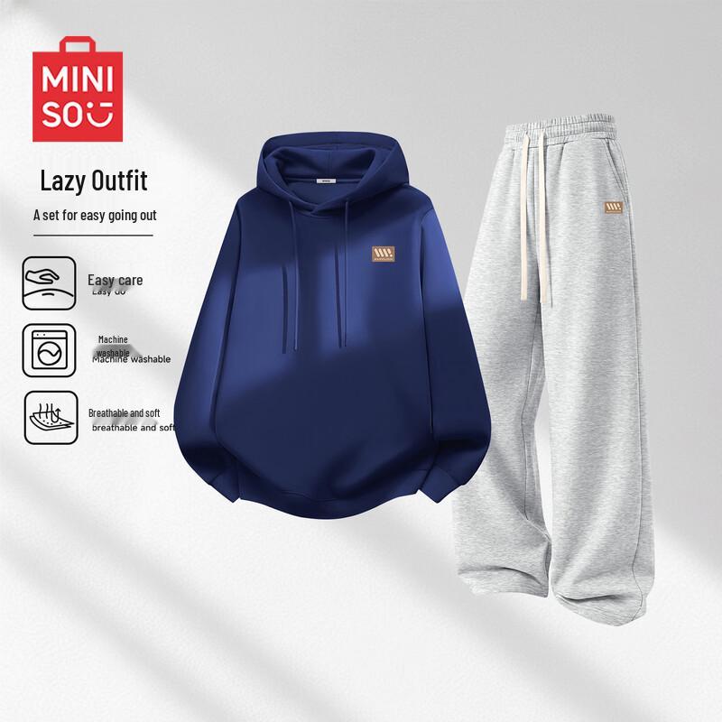 MINISO Men's Hooded Fleece Sweatshirt & Straight-Leg Pants Set