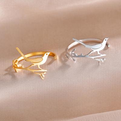 My Shape Bird and Branch Ring Hummingbird Adjustable Finger Rings Animal Birds Fashion Stainless Steel Jewelry Women Girls Gifts