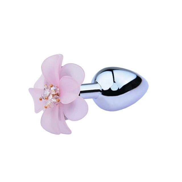 Pink Blue Flower Pretty Metal Anal Butt Plug For Women Or Men Non Vibrating Butt Plugs