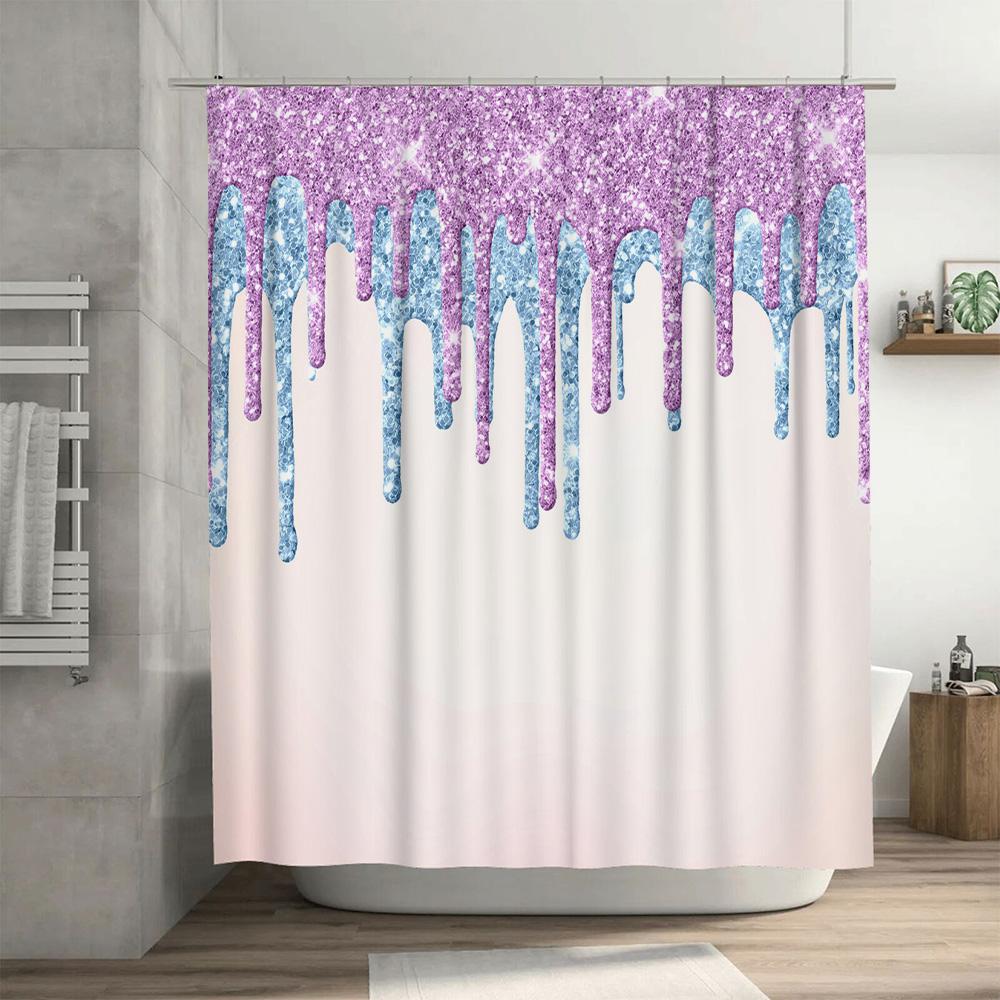 Purple dripping glitter waterproof shower curtain bathroom decor custom size printed fabric water resistant home accessories whi