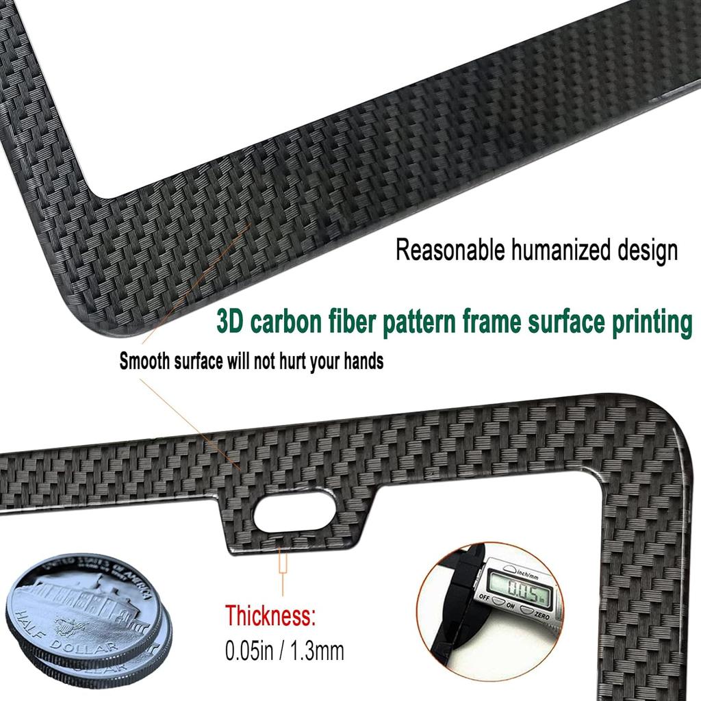 BGMVFK Carbon Fiber License Plate Frame- Black Aluminum Heavy Duty Car Tag Holder Cover, 2 Pack Rust/Rattle Proof Front & Rear Plate Mounting Kit-