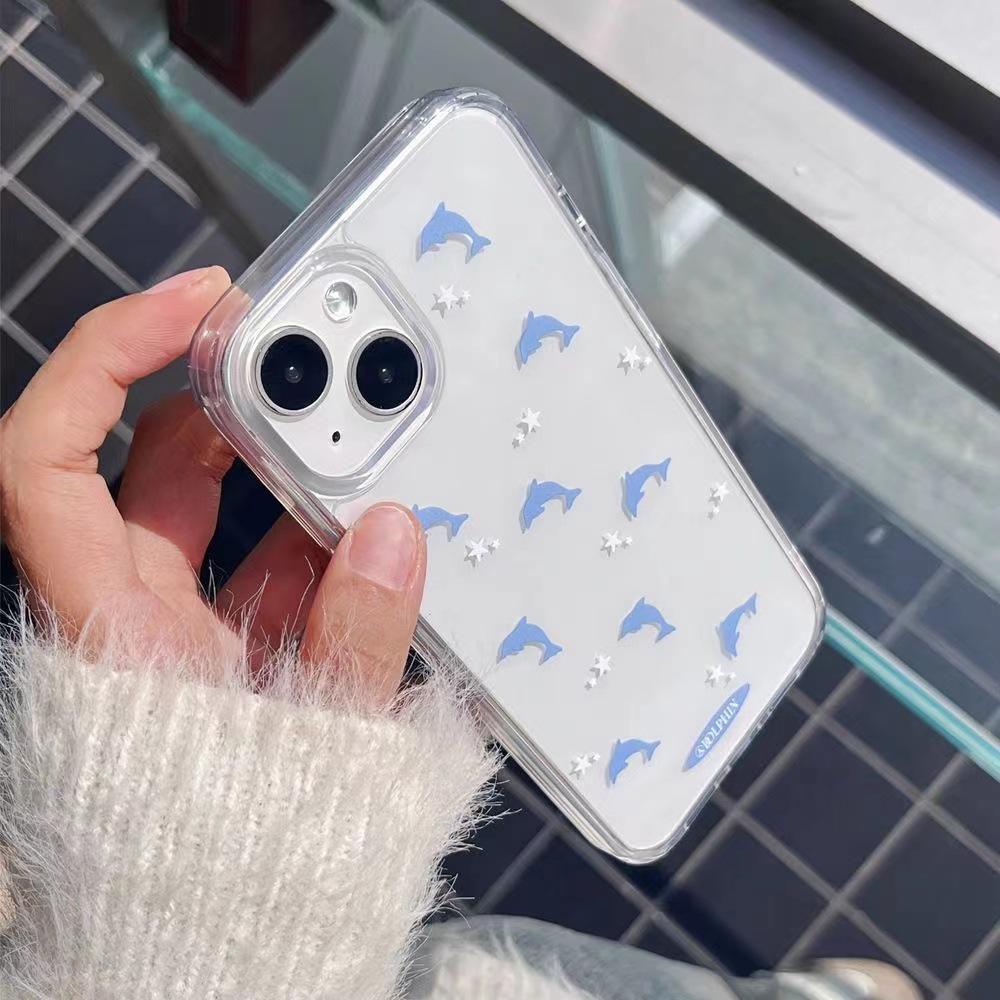 Przezroczyste etui Dolphin Star na lato dla iPhone 11/12/13/14 Pro Max/XR
