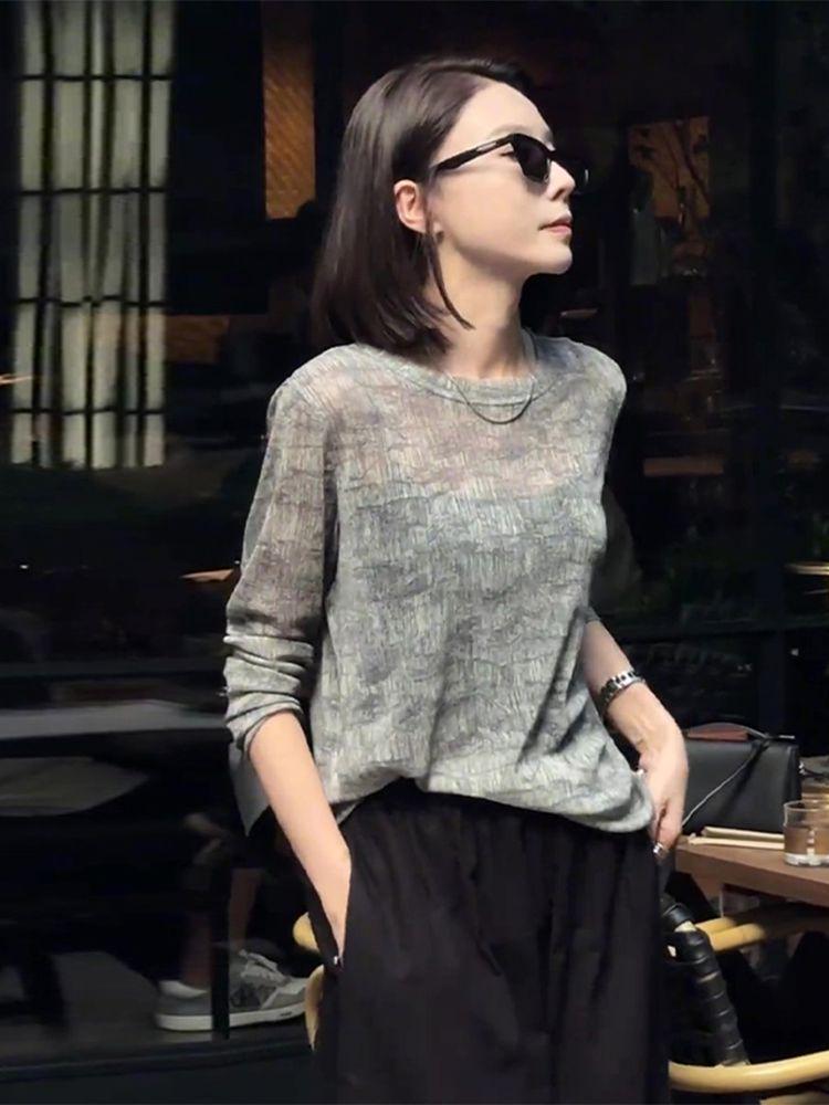 

Simple Retro Women s High-End Long Sleeve Round Neck Slimming Fashion T-Shirt for Autumn & Spring XL 115-125