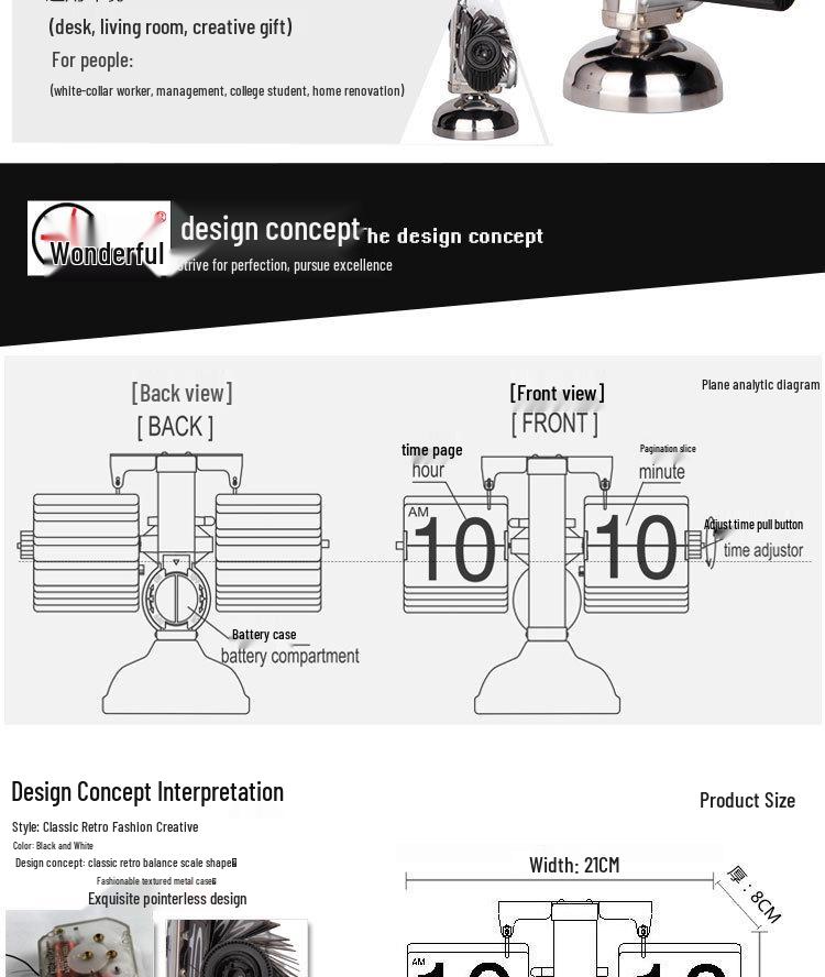 European Style Automatic Flip Desk Clock – Creative Small Mechanical Design for Living Room