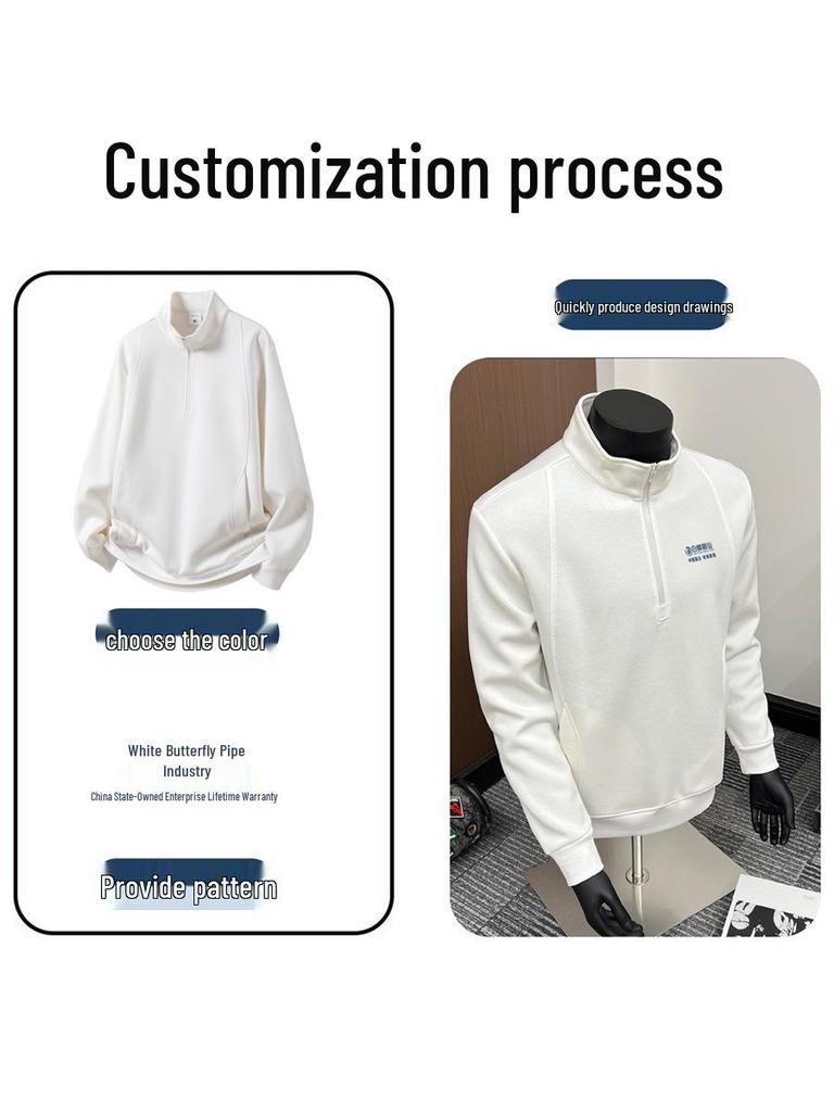 2025 Fall/Winter High-End Logo Print Half-Zip Stand Collar Sweatshirt - Long Sleeve Workwear Jacket