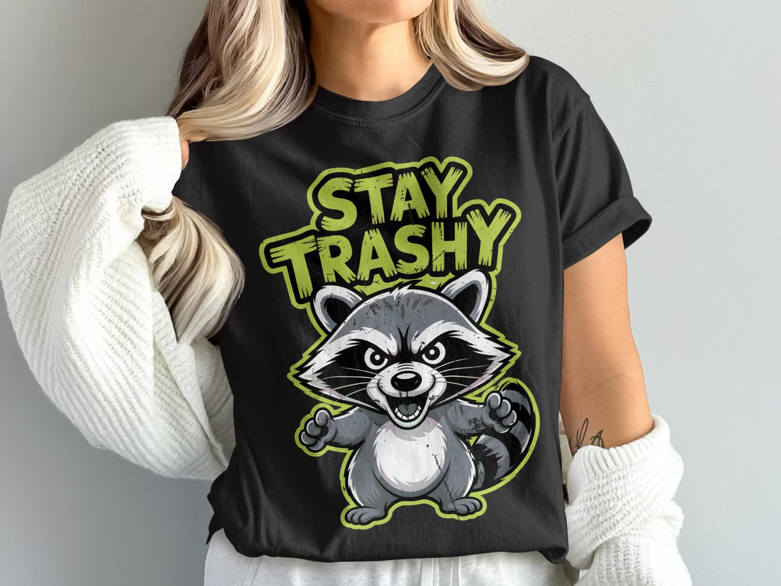 Stay Trashy Raccoon T-Shirt, Funny Animal Shirt, Trash Panda Tee, Sarcastic Graphic Top, Cute Cartoon Design, Unisex Apparel S