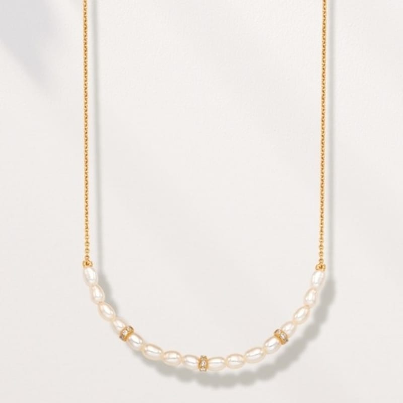 

ozel Silver925 CZ rings with Natural Water Peal Line Necklace PS157N Gold