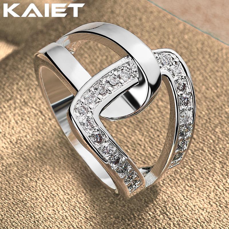 925 Sterling Silver Inlaid Crystal 7-10 Ring for Women Fashion Accessories Jewelry