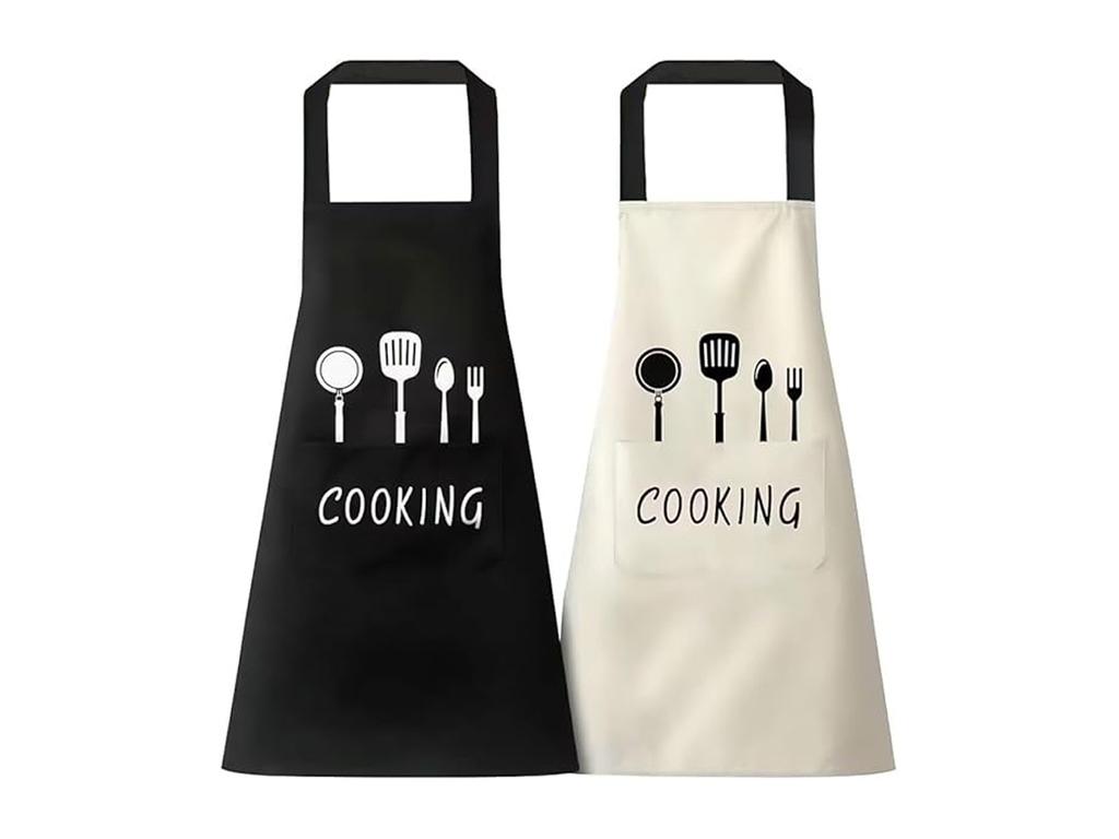 Kitchen Aprons with 2 Pockets, Waterproof, Suitable for Barbecues, Gardens, and Restaurants, 2-pack Black and Beige