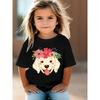 European sizes This Cartoon-Style Girls' T-Shirt Features a Cute Print of a Puppy Wearing a Flower Wreath; Designed with a Round Neckline