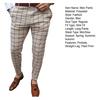Mid-rise Zipper Button Fly Pockets Men Pants Autumn Plaid Print Straight Fit