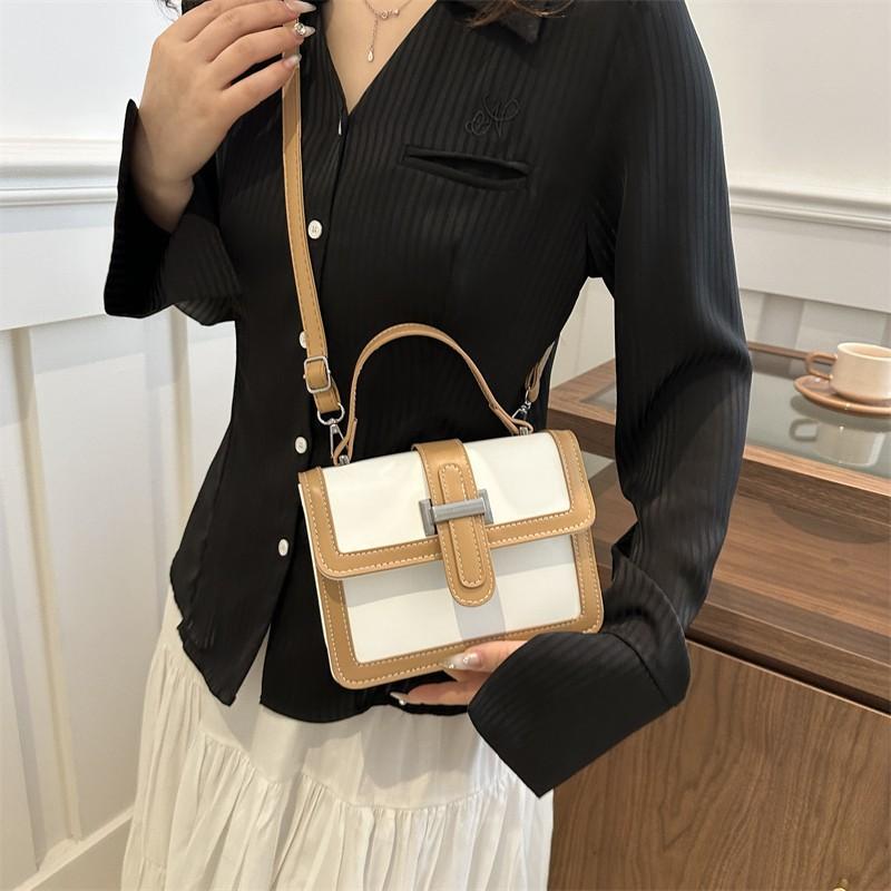 2025 spring and summer new Korean version handbag bag women's retro fashion shoulder small square bag foreign style contrasting color messenger bag