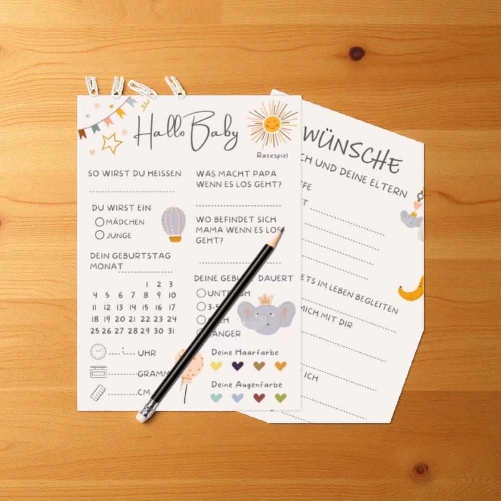 10Pcs Gender Reveal Party Game Card Baby German Game Cards Baby Shower Guessing  Party Supplies Manualidades