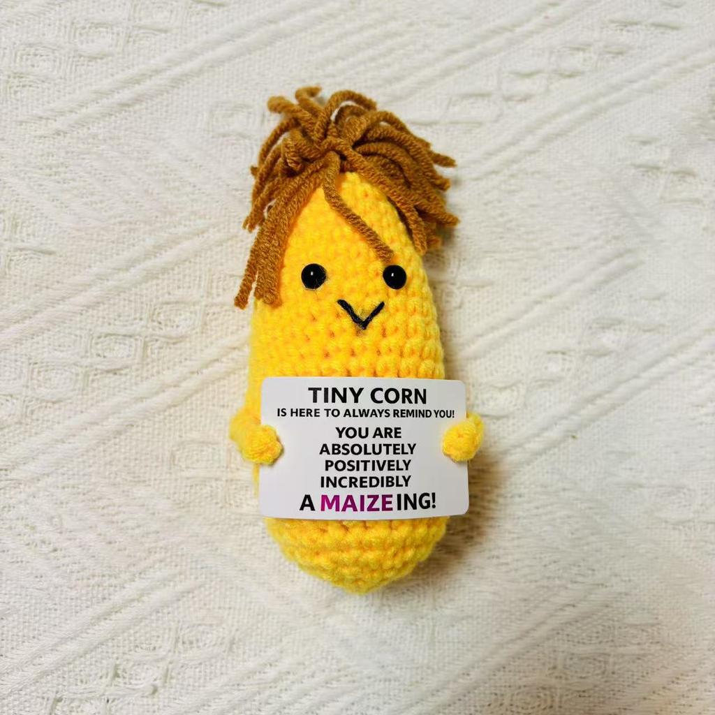 Funny Crochet Corn Doll Ornament Home Room Decoration Handmade Knitted Positive Energy Corn Doll With Card Christmas Party Gift