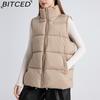 BITCED Women's Autumn/Winter Sleeveless Cotton Coat Mid-Length Stand Collar Thermal Down-Filled Cotton Vest Thickened Waistcoat Outerwear