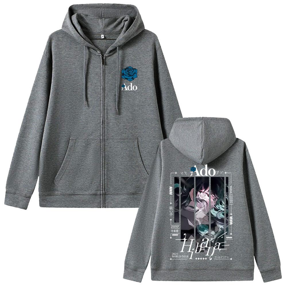 Ado World Tour  Hibana Zipper Hoodie Men Women Fashion Japanese Style Zip Up Jacket Unisex Casual Vintage Zip Up Sweats