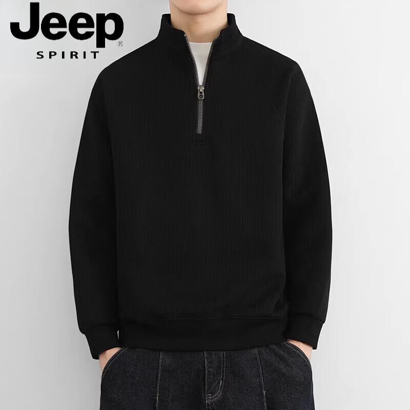 JEEP SPIRIT Men's Half-Zip Stand Collar Long Sleeve Sweatshirt