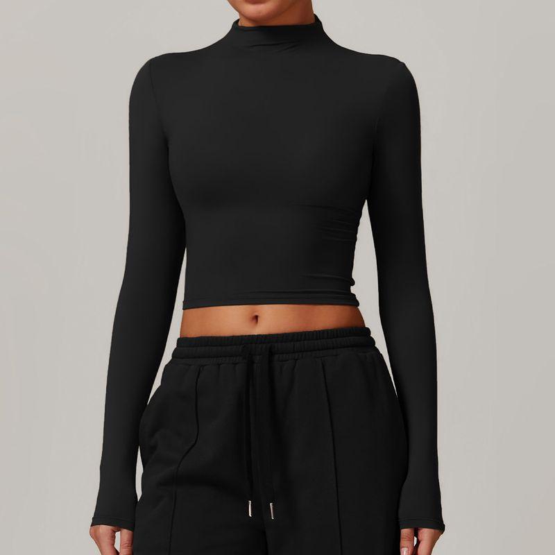 

Fashion Sexy Quick-Drying Fitness Sports Long-Sleeved Top Women s Turtleneck Stretch Tight-Fitting Outerwear Easiest for Match Long Sleeve Yoga Wear Premium Black XL