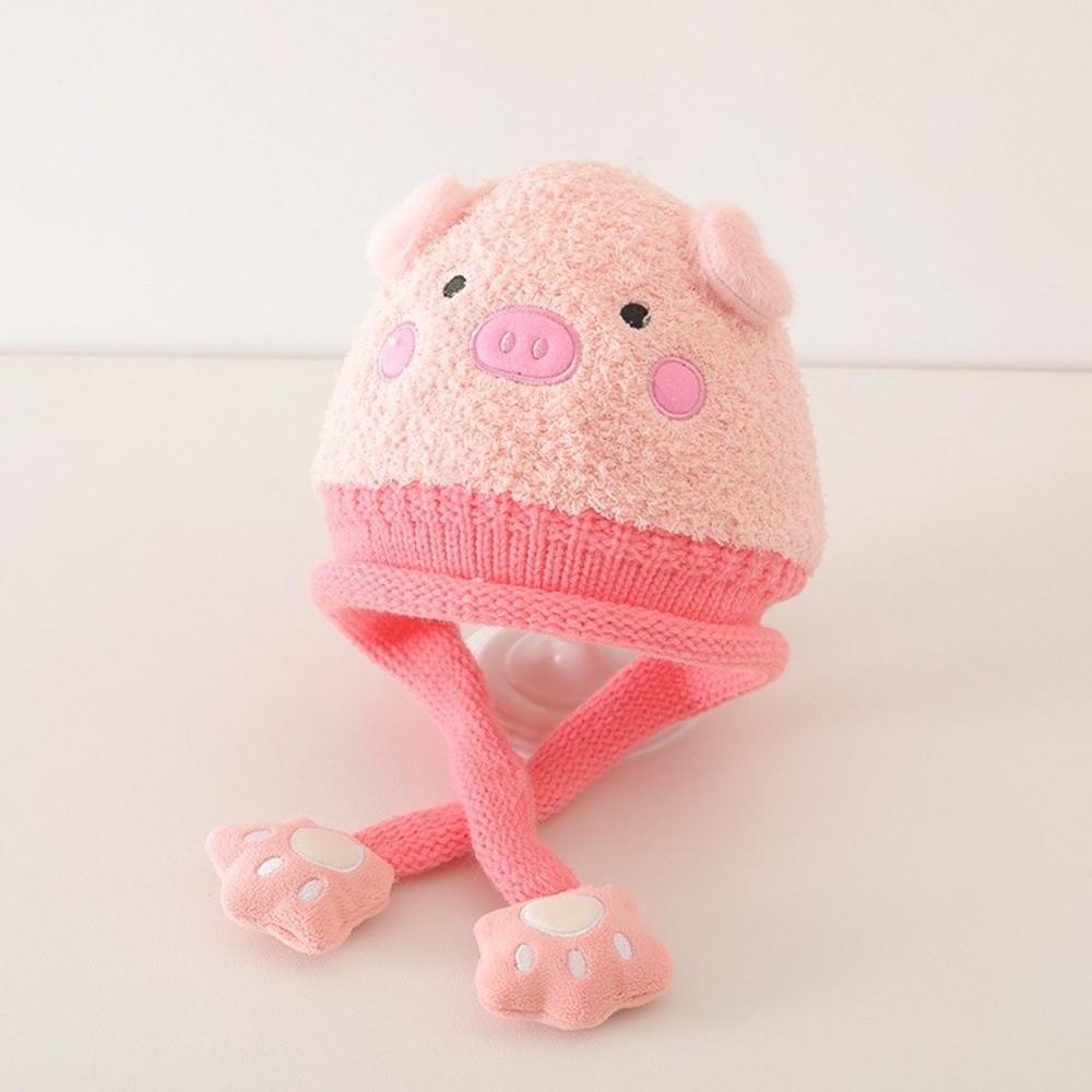 Pig Knitted Hat Bear Ear Protection Hat Cute Baby Plush Hat  Boy