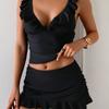 Swimsuit Women Pure Color Bikini Set With Ruffle Trim For Water Sports