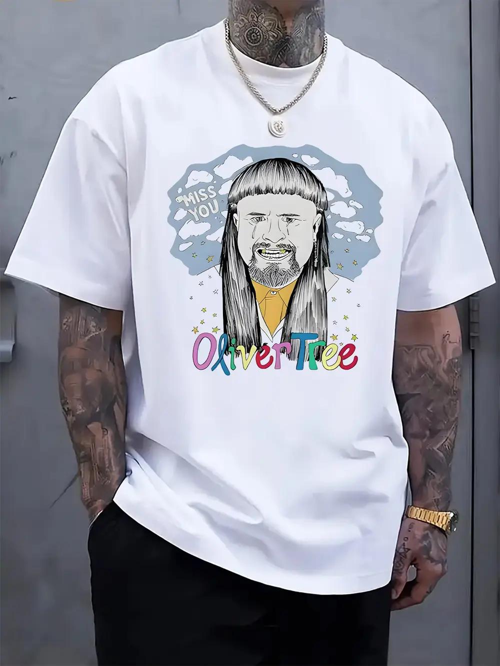 Oliver Tree Print Short Sleeve T-shirt - Black Casual Round Neck Tee with Artistic Design XXL