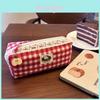 Large Capacity Hello Kitty Red Gingham Stationery Holder With Soft Polyester Fabric For Girls And Students
