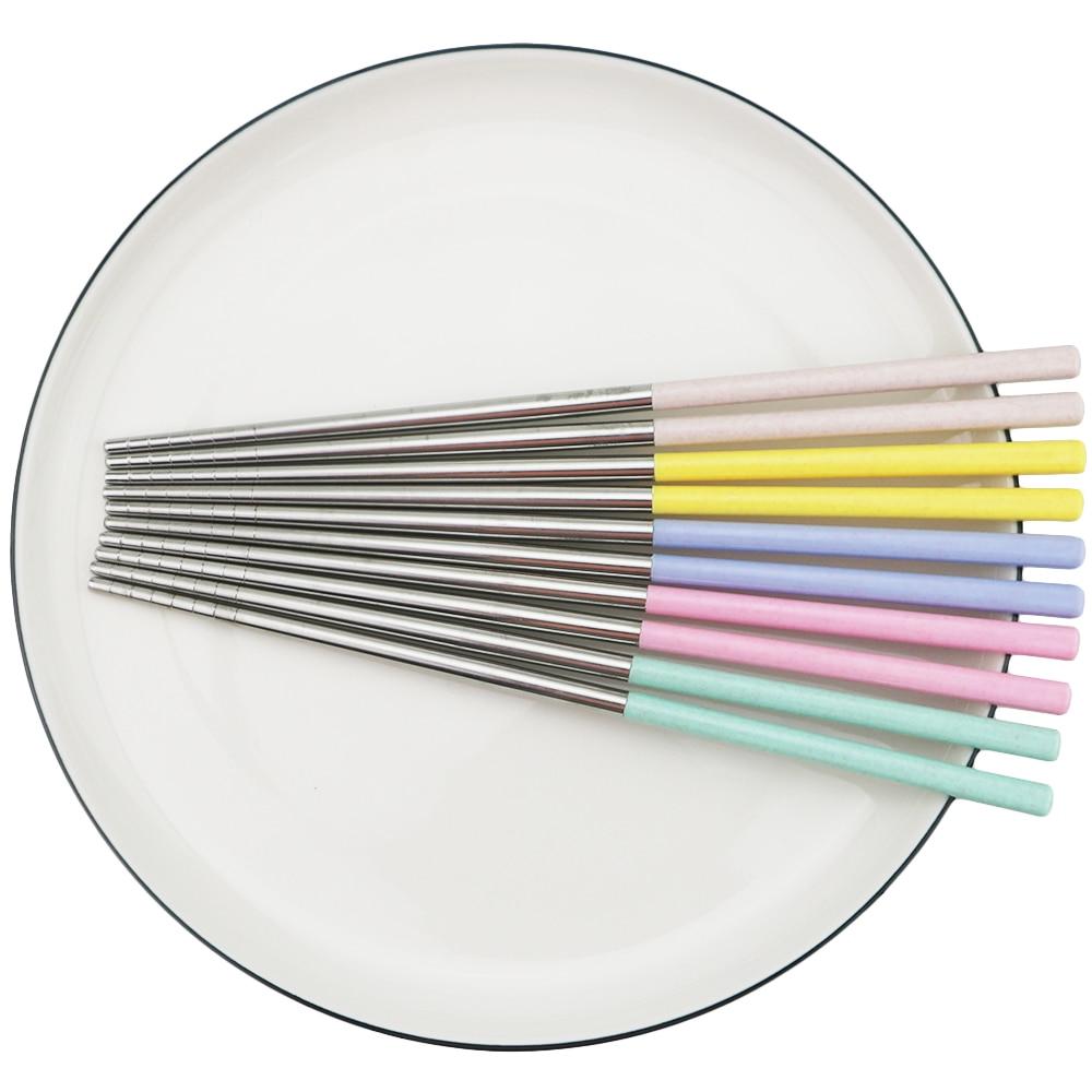 5Pairs Non-slip Head Chopsticks Reusable Stainless Steel Food Chopsticks Family Tableware Set Eco-Friendly Tableware Dinnerware Set