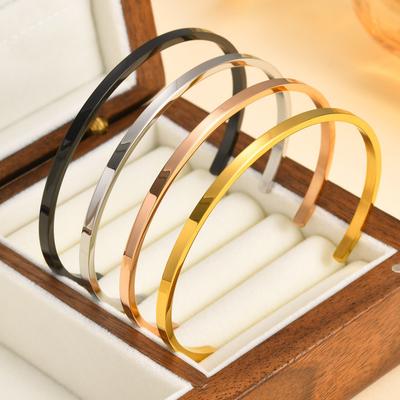 Vnox Simple 3mm-10mm Bangles for Women Men, Classic Glossy Stainless Steel Open Cuff Bracelets, Unisex Plain Wristband