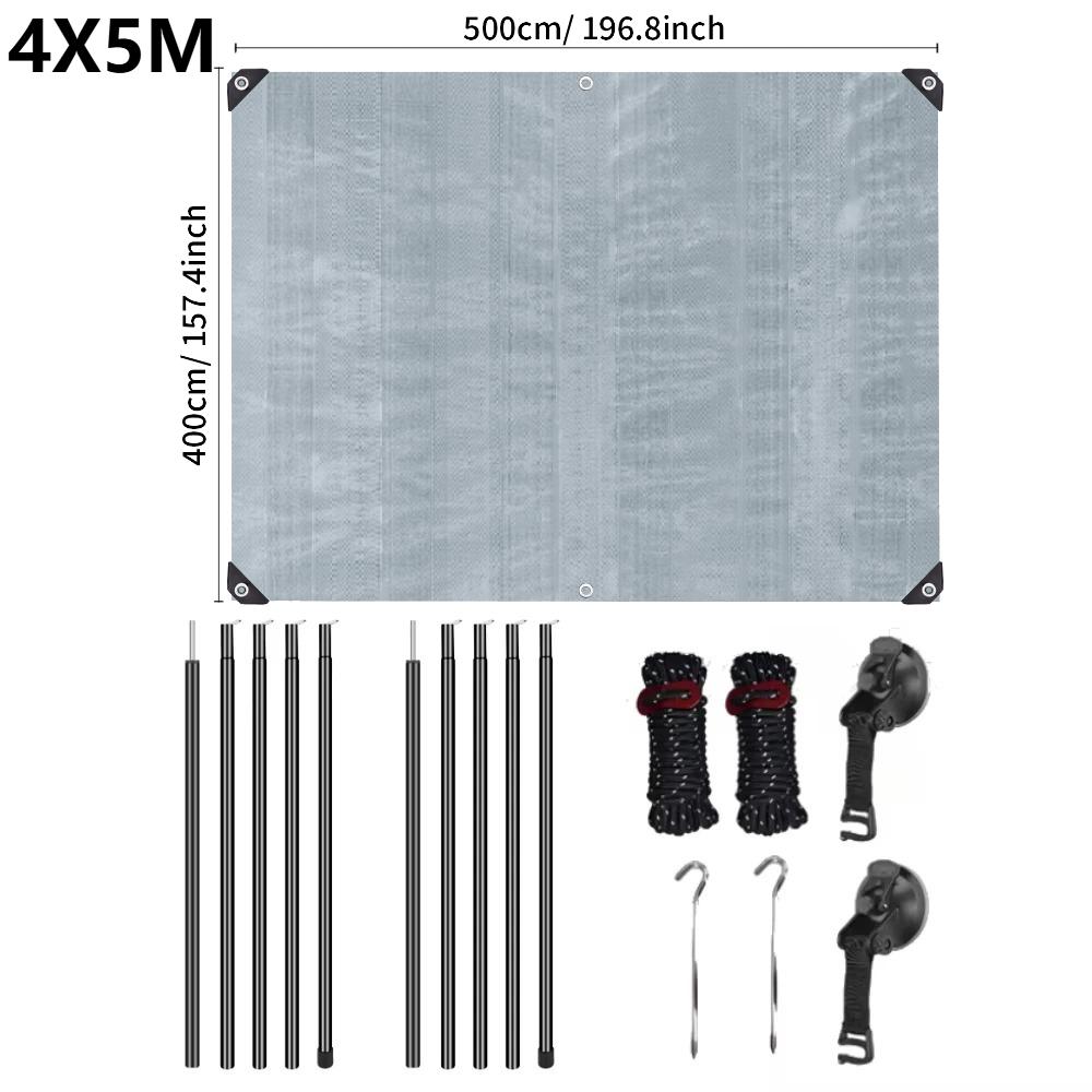 3M PE Car Side Awning with Pole Kits Rooftop Camping Tarp Waterproof Vehicle Tent Hammock Rooftop Pull Out Tailgate Tent Shelter