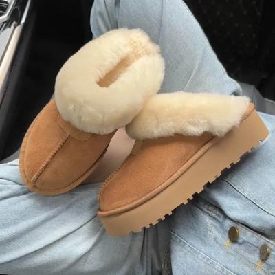 Modische Schneepantoffeln für Damen mit dicker Sohle, aus Schaffell und Wolle, verdickt für mehr Wärme, modische und warme Wollpantoffeln für Damen