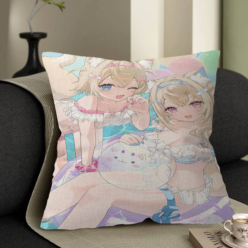 FuwaMoco Fuwawa Mococo Hololive Vtuber Office Cushion Pillowcase Car Cushion Cover45X45CM Lumbar Pillowcase Sofa Pillowcover 30x30cm