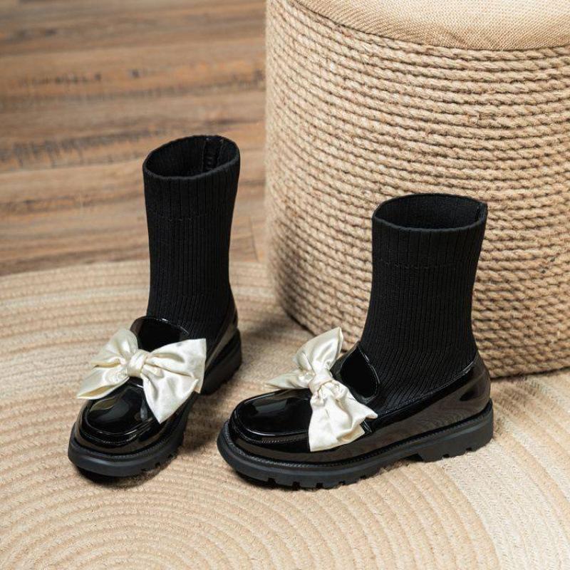 Autumn and winter girls leather boots medium and older children's shoes girls student shoes new princess shoes sleeve socks boots comfortable