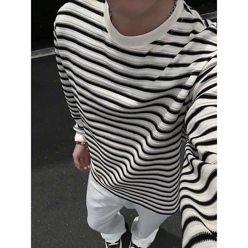 

Мужская японская толстовка кэжуал с длинным рукавом в полоску и цветовыми блоками - осенний универсальный базовый пуловер. XXX-Large белый