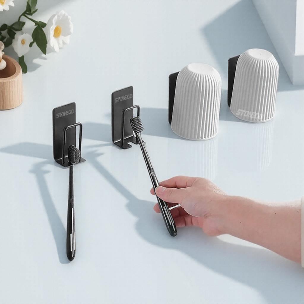 Creative Stainless Steel Toothbrush Holder Cup Stand Rack Bathroom Accessory Traceless Design for Home Use