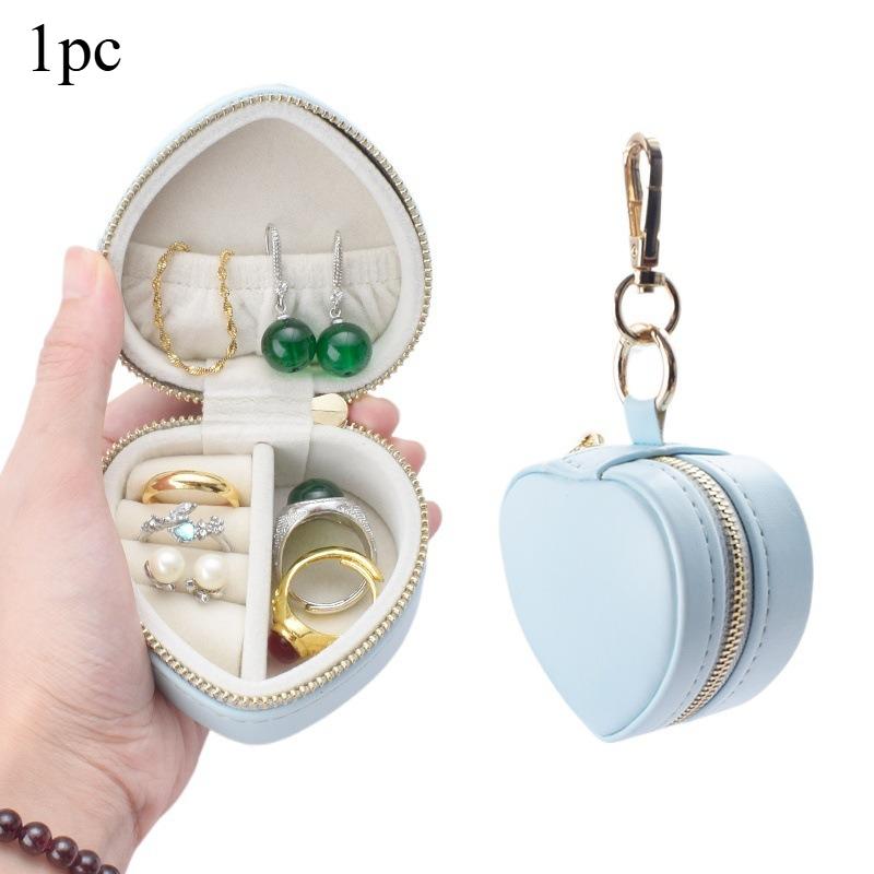 Heart Shaped Mini Jewelry Case Portable Travel Jewelry Box with Zipper for Rings Earrings Necklaces and Small Accessories