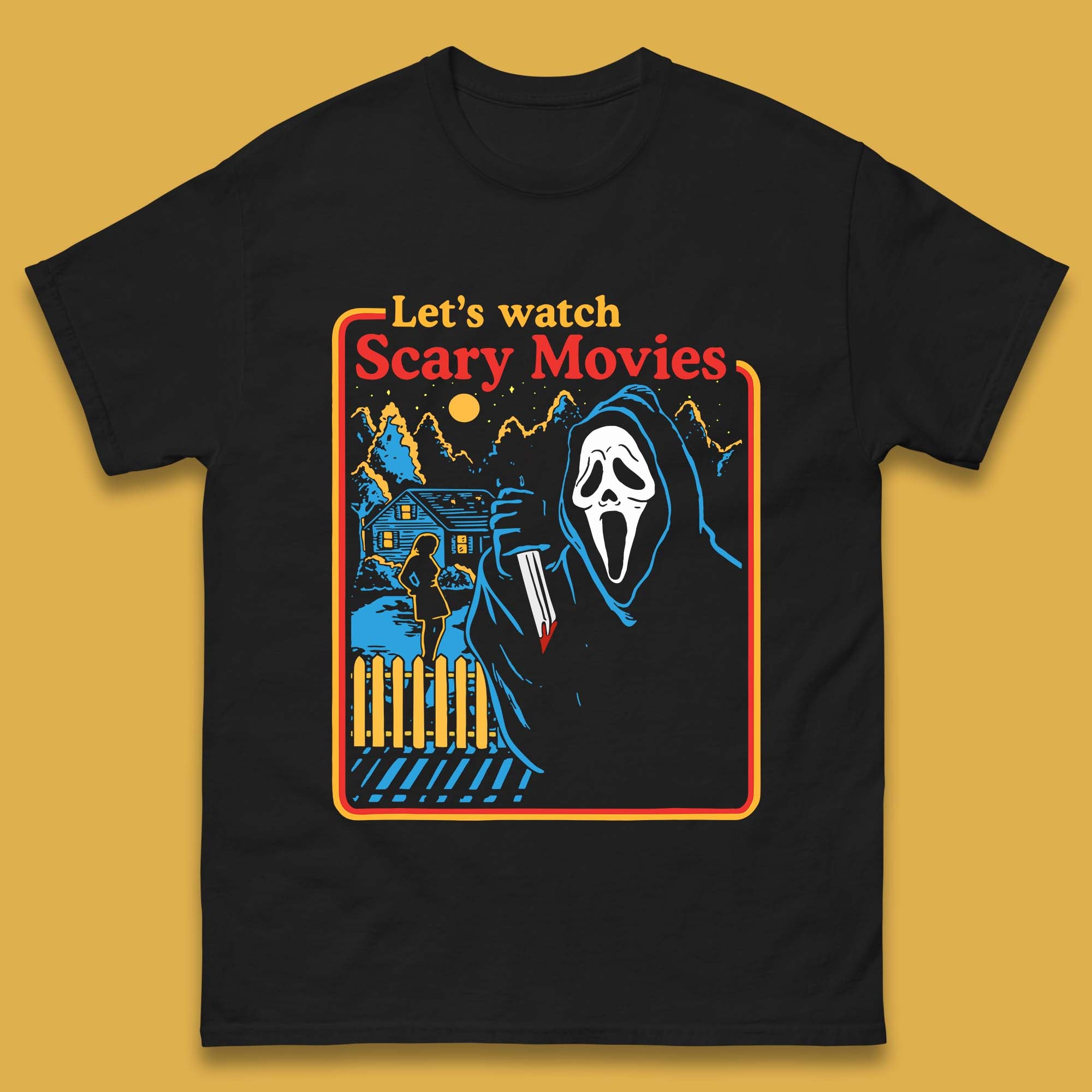 Let s Watch Scary Movies Screaming Ghostface Scream Watch Scary Halloween Mens Tee Top M