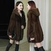 Mulheres Outono Inverno Grosso Quente Outwear Com Capuz Comprimento Médio Casaco De Pele Sintética Parka Feminino Imitação De Vison Veludo Sobretudo